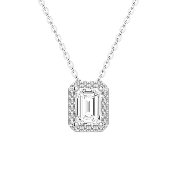 Emerald Cut Pavé Moissanite Halo Pendant Necklace