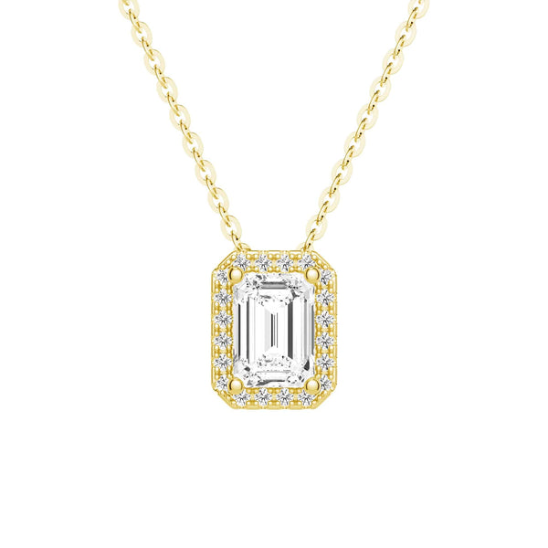 Emerald Cut Pavé Moissanite Halo Pendant Necklace