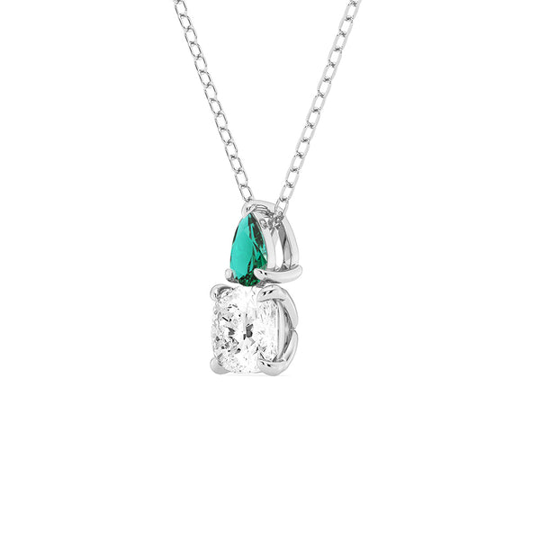 Toi Et Moi Emerald and Cushion Cut Lab Grown Diamond Pendant Necklace