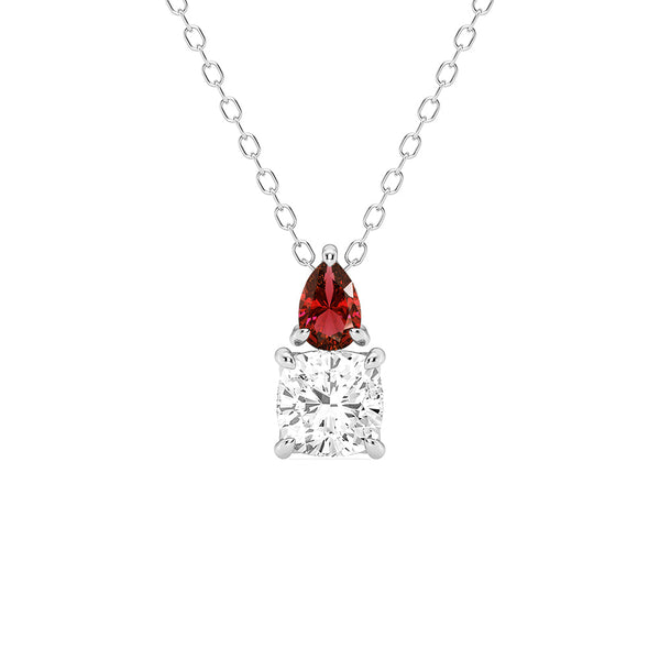 Toi Et Moi Ruby and Cushion Cut Lab Grown Diamond Pendant Necklace