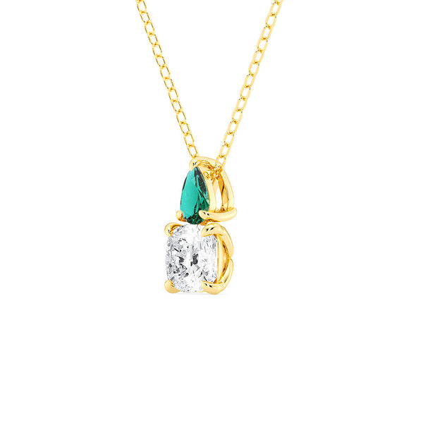Toi Et Moi Emerald and Cushion Cut Lab Grown Diamond Pendant Necklace