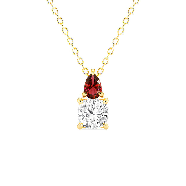 Toi Et Moi Ruby and Cushion Cut Lab Grown Diamond Pendant Necklace