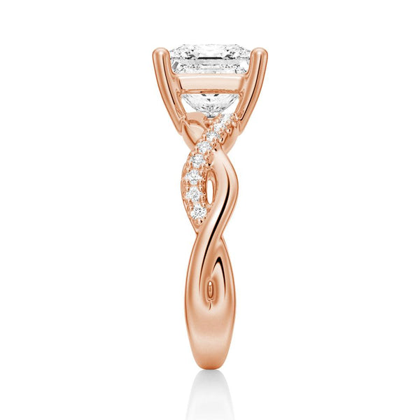 Twist Band Princess Cut Moissanite Ring Set with Matching Wedding Band