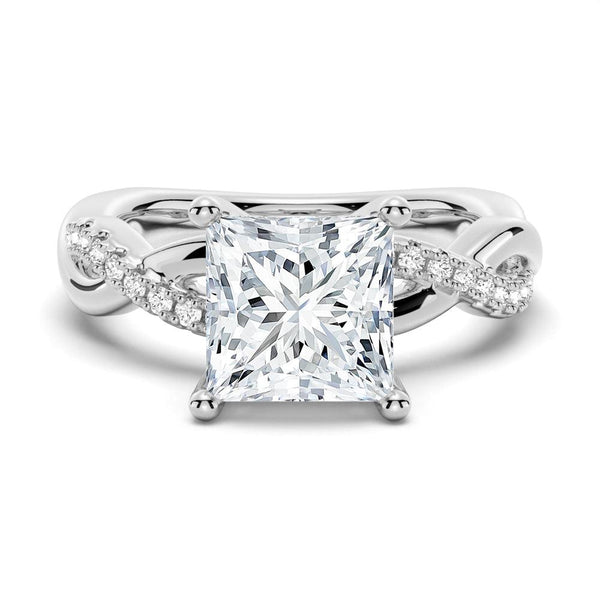 Twist Band Princess Cut Moissanite Ring Set with Matching Wedding Band