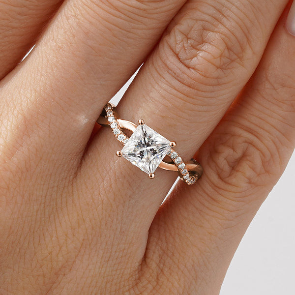 Twisted Band Princess Cut Moissanite Engagement Ring