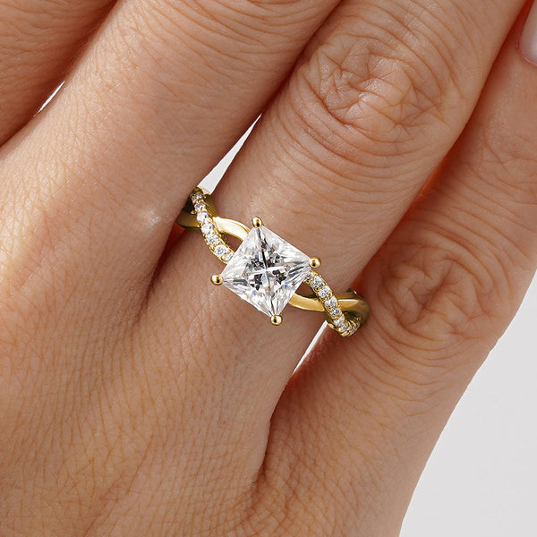 Twisted Band Princess Cut Moissanite Engagement Ring