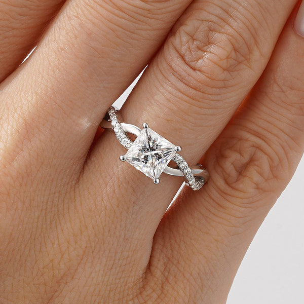 Twisted Band Princess Cut Moissanite Engagement Ring