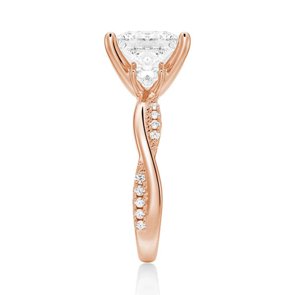 Twisted Band Princess CutThree Stone Moissanite Engagement Ring