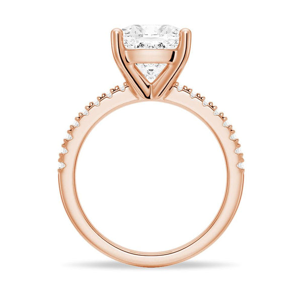 French Pavé Cushion Cut Moissanite Engagement Ring