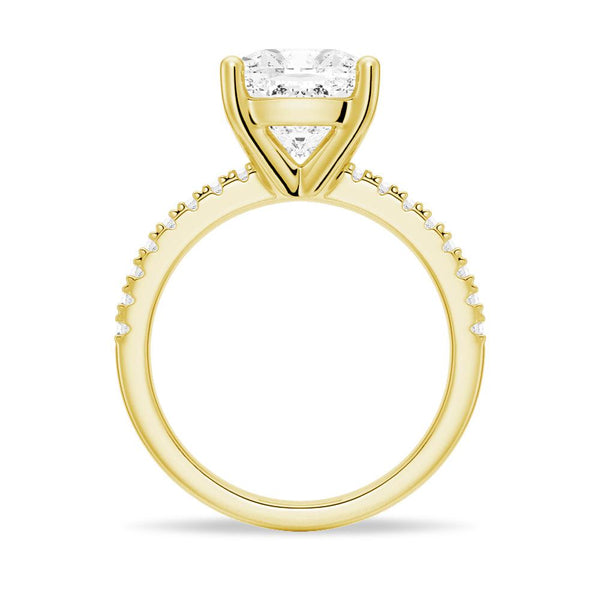 French Pavé Cushion Cut Moissanite Engagement Ring