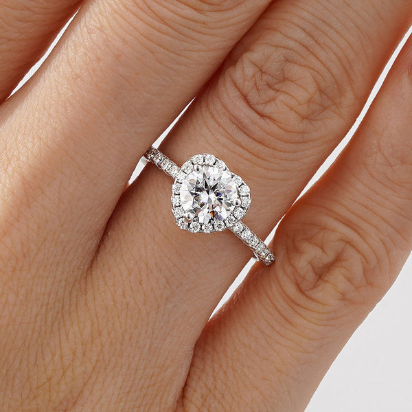 Brilliant Heart Moissanite Halo Engagement Ring