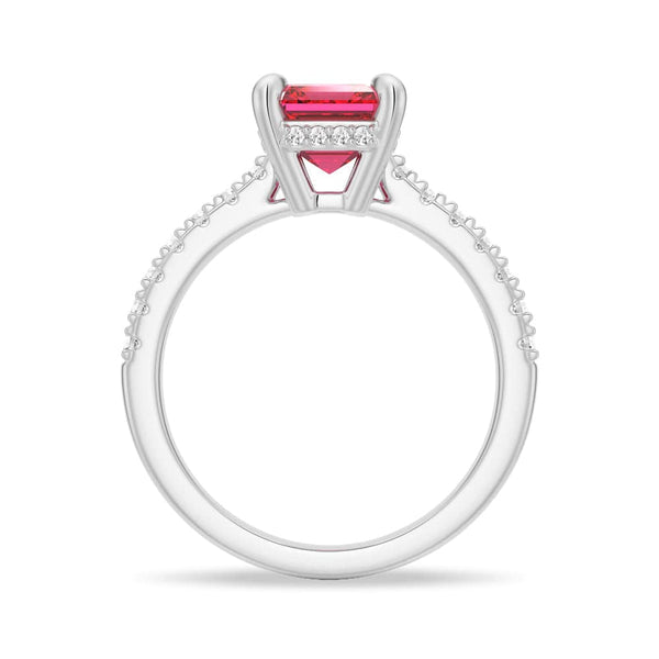 3 CT. Side Stone Lab Grown Ruby Engagement Ring With Hidden Halo