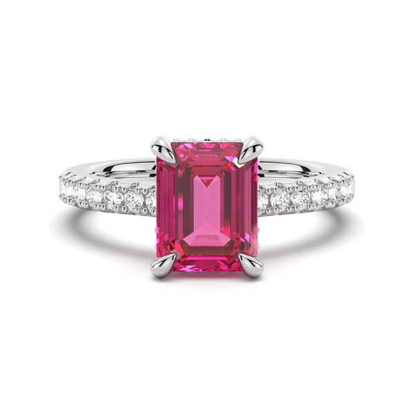 3 CT. Side Stone Lab Grown Ruby Engagement Ring With Hidden Halo