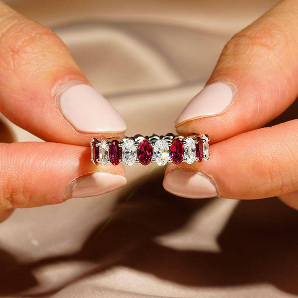 6.6 CT. Lab Grown White Sapphire with Ruby Gemstone Band