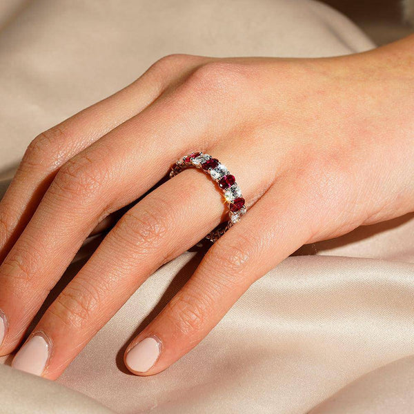 6.6 CT. Lab Grown White Sapphire with Ruby Gemstone Band