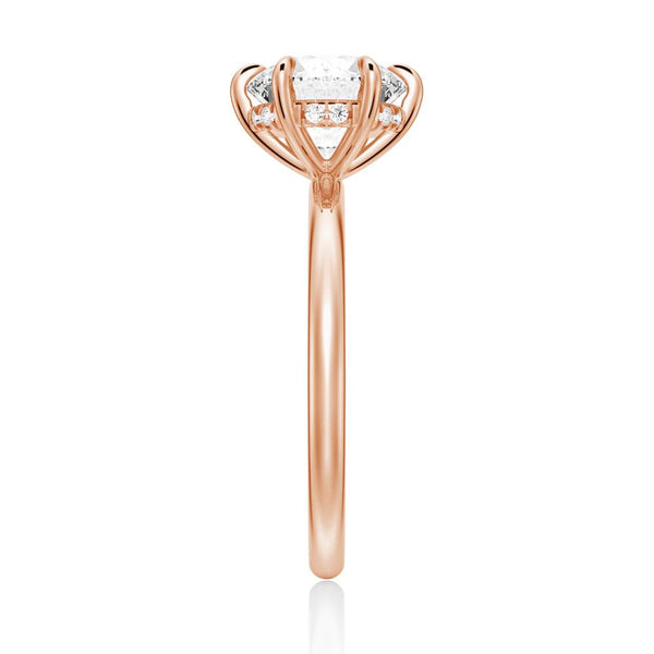 Six Prong Solitaire Moissanite Engagement Ring With Hidden Halo