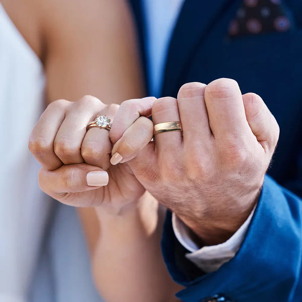 Six Prong Solitaire Moissanite Couple's Ring Set with Men's Wedding Band