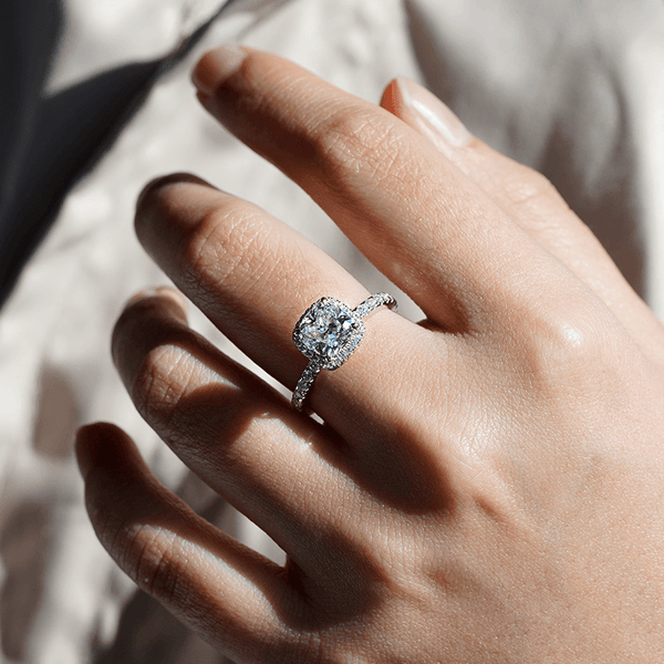Cushion Cut Halo Moissanite Engagement Ring
