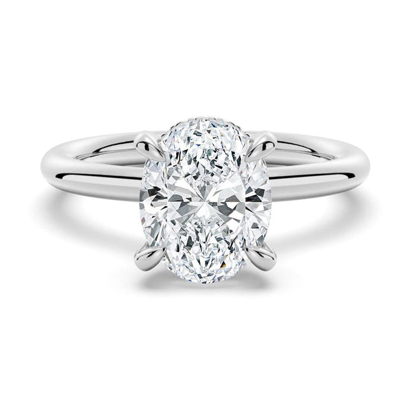 Oval Solitaire Hidden Halo Moissanite Ring Set with Matching Wedding Band