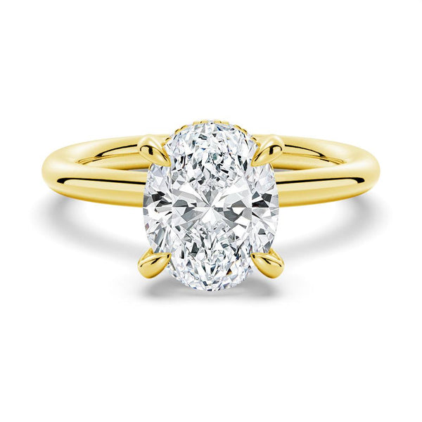 Oval Solitaire Hidden Halo Moissanite Ring Set with Matching Wedding Band