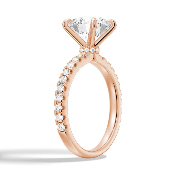 Pavé Band Round Moissanite Engagement Ring With Hidden Halo