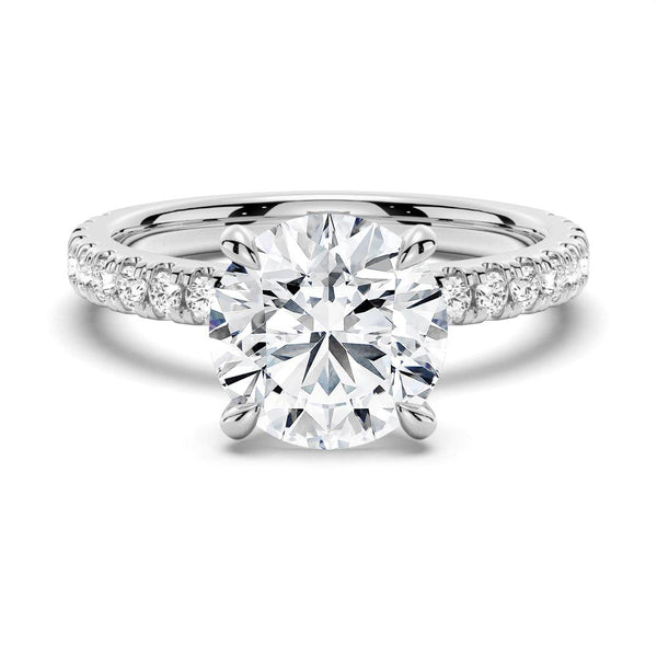 Pavé Band Round Moissanite Engagement Ring With Hidden Halo