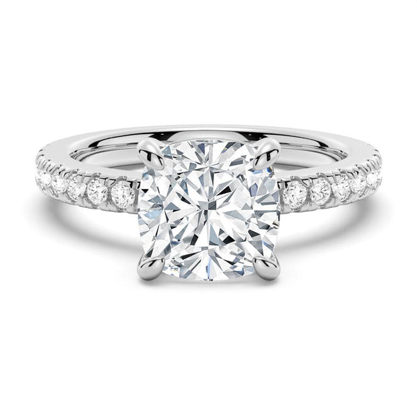 Pavé Band Cushion Cut Moissanite Engagement Ring
