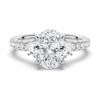 Three Stone Oval & Half Moon Moissanite Engagement Ring with Pavé Band