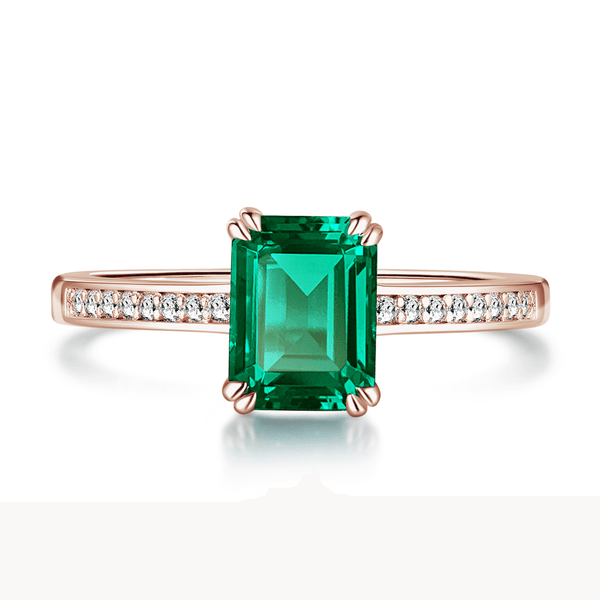 Petite Micropavé Emerald Cut Emerald Ring