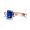 Emerald Cut Blue Sapphire and White Sapphire Three Stone Ring