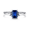 Emerald Cut Blue Sapphire and White Sapphire Three Stone Ring