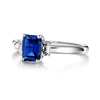 Emerald Cut Blue Sapphire and White Sapphire Three Stone Ring