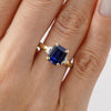 Emerald Cut Blue Sapphire and White Sapphire Three Stone Ring