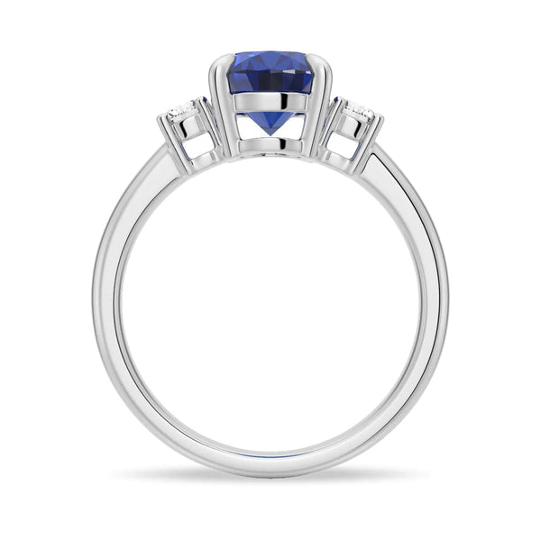 2 CT. Oval Blue Sapphire and White Sapphire Three Stone Ring
