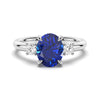 2 CT. Oval Blue Sapphire and White Sapphire Three Stone Ring