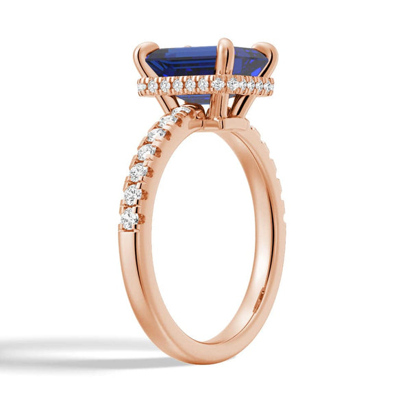 Emerald Cut Blue Sapphire and White Sapphire Ring