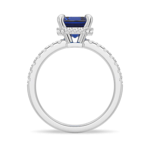 Emerald Cut Blue Sapphire and White Sapphire Ring
