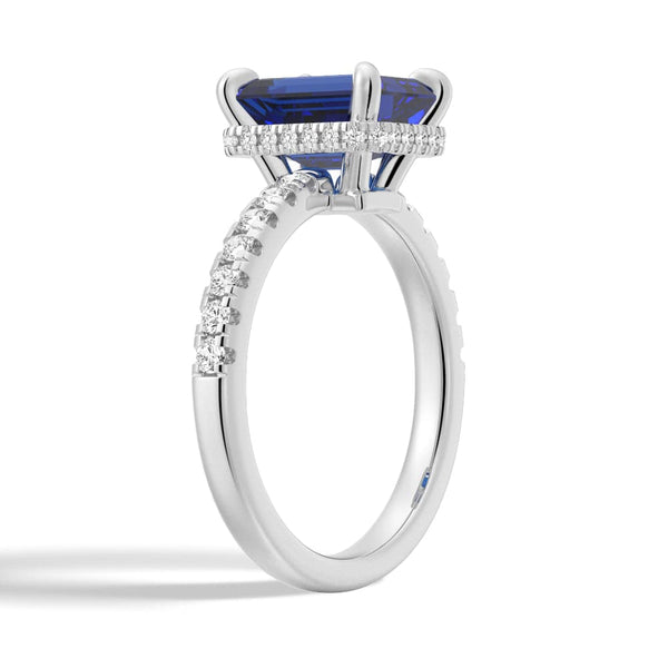 Emerald Cut Blue Sapphire and White Sapphire Ring