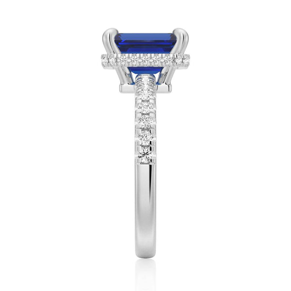 Emerald Cut Blue Sapphire and White Sapphire Ring