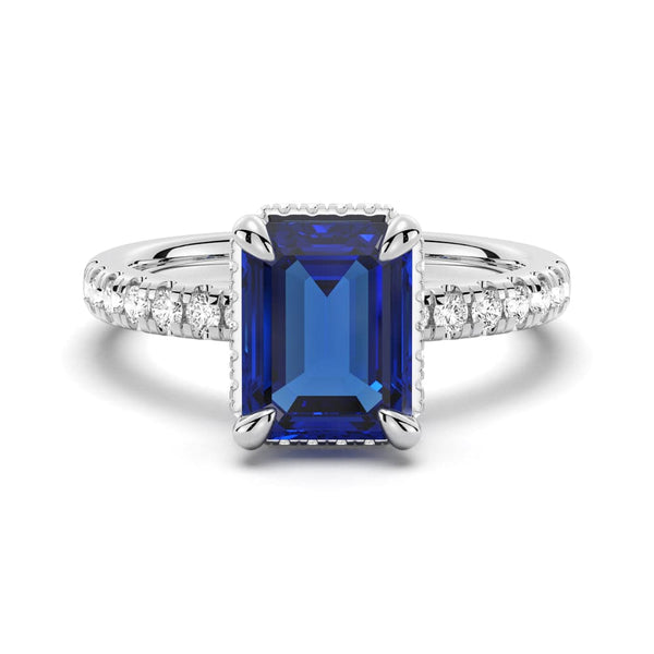 Emerald Cut Blue Sapphire and White Sapphire Ring