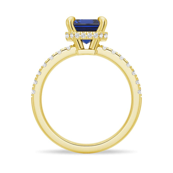 Emerald Cut Blue Sapphire and White Sapphire Ring