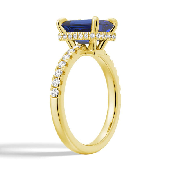 Emerald Cut Blue Sapphire and White Sapphire Ring