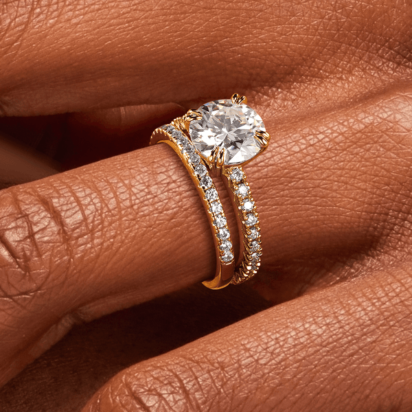 Round Cut Moissanite Ring Set with Matching Wedding Band