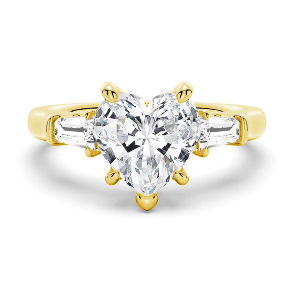 Heart Shaped Moissanite Engagement Ring with Tapered Baguette Side Stones