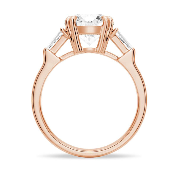 Round Cut Moissanite Engagement Ring with Tapered Baguette Side Stones