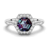 1.5 CT. Hexagon Cut Alexandrite Engagement Ring With Moissanite Halo Pavé