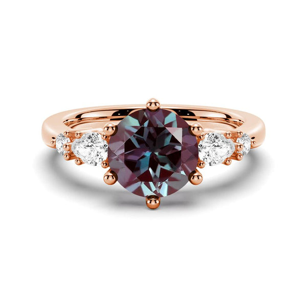 2 CT. Round Cut Alexandrite Engagement Ring With Pear Shaped Moissanite Accents