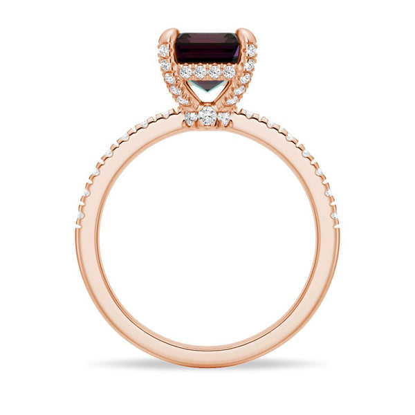 3 CT. Emerald Cut Alexandrite Engagement Ring With Moissanite Hidden Halo