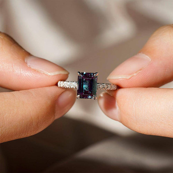 2 CT. Four Prong Emerald Cut Alexandrite Engagement Ring