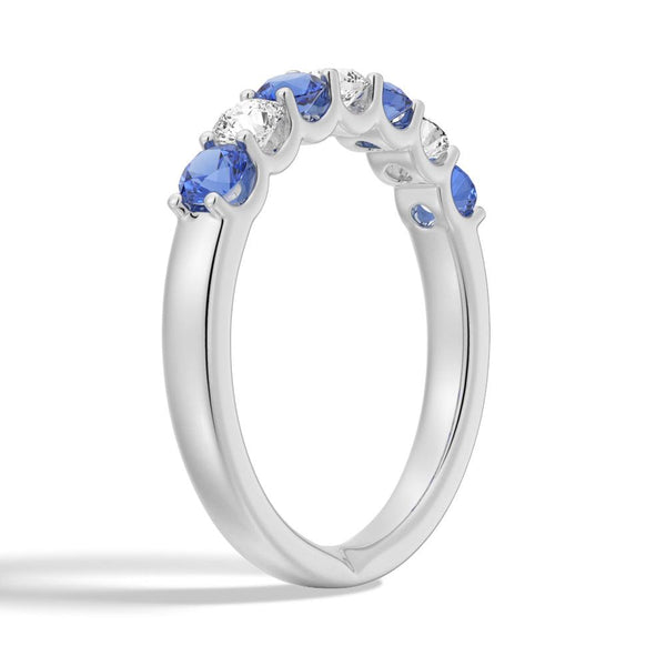 Blue Sapphire and Moissanite Anniversary Band